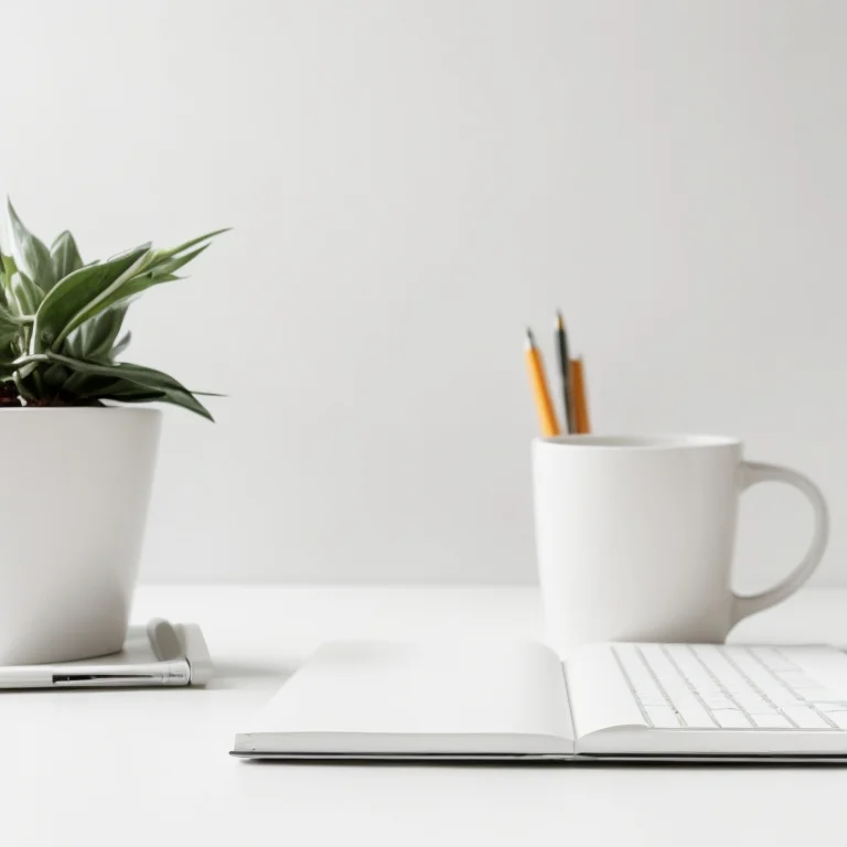 Aufgeräumter Schreibtisch mit minimalistischer Einrichtung